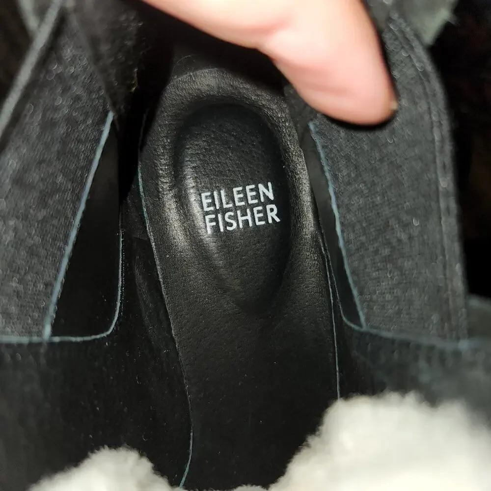 Eileen Fisher Womens Calm Black Suede Fur Trim Lace Up Ankle Booties 7.5